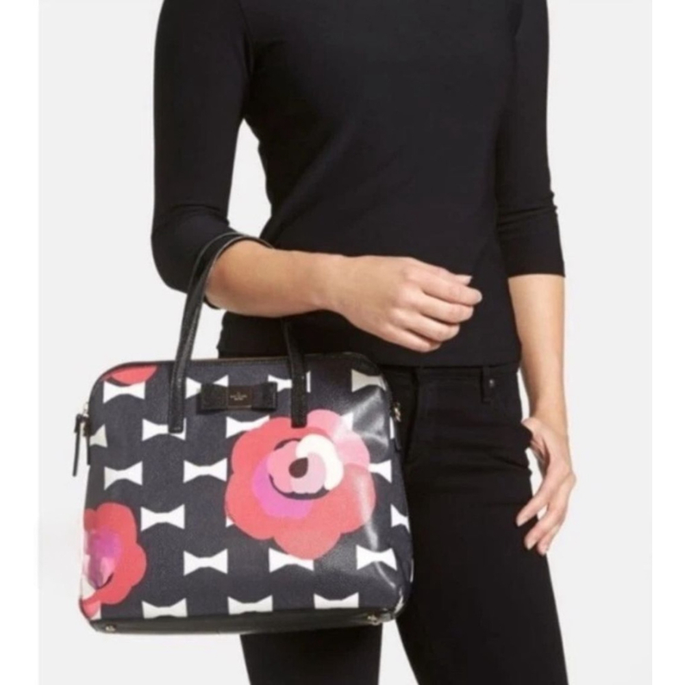 KATE SPADE Bloom Drive Margot Satchel Black Pink Floral Bow Print